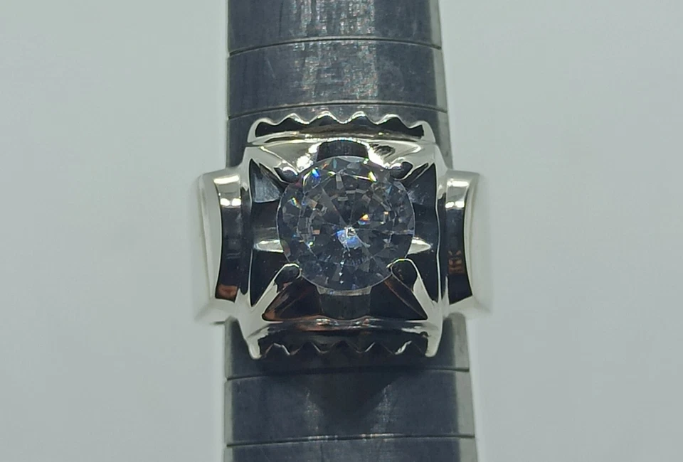 Round Cut 3 Ct White Zircon Sterling Silver 925 Handmade Zircon Mens Star Ring - Image 3 of 4