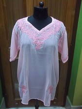 HANDMADE KURTA KURTI 5XL 52" ETHNIC CHIKAN EMBROIDERY TUNIC GEORGETTE TOP KURTI