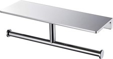 Double Roll Toilet Paper Holder with Shelf Solid Brass Polished Chrome Finish