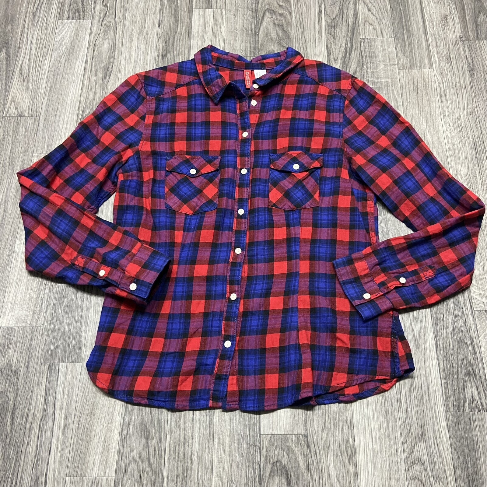 DIVIDED H&M Button Down Collared Red & Blue Plaid… - image 5