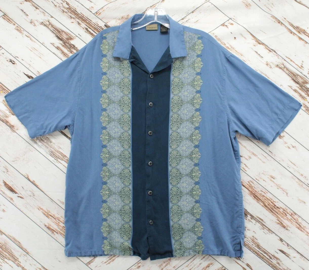 AXIST Shirt Men's Large Blue 100% Silk Floral 90s Hawaiian Luau Casual Friday
