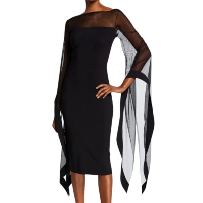 Chiara Boni La Petite Robes 8 Kacey illusion Gown Bateau Neck Cape Sleeve Midi