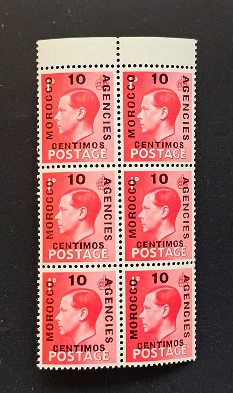 MOROCCO AGENCIES 1936 King Edward VIII 10 Centimos OVPT  Corner BLOCK of 6 Nice