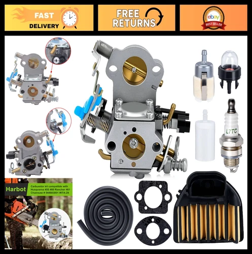 455 Rancher Carburetor Kit for Chainsaw - Air Filter, Spark Plug, Fuel Line Incl