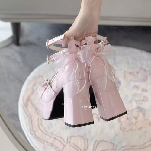 Lolita Sweet Style Womens Bowknot Ankle Strap Platform High Block Heel Buckle Sz - Picture 12 of 28