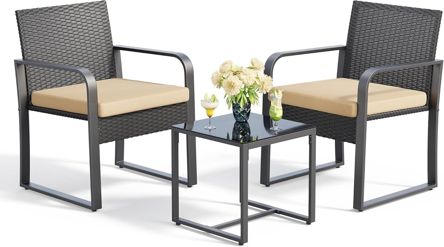 3 Pieces Patio Set Outdoor Wicker Furniture Sets, Rattan Chair Conversation Sets