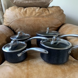 Pro Cook Professional Granite X4 Lidded Saucepan Set Blue