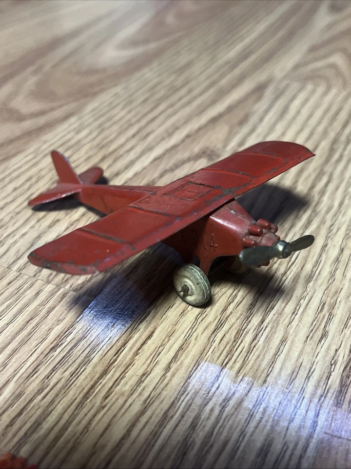 Vintage 1930s Tootsietoy UX 214 Aero Dawn Red Toy Plane Nice Rubber Wheels - Image 3 of 4