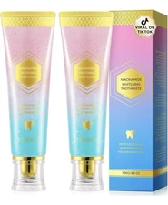 2 Pack Niacinamide Whitening Toothpaste – Stain Removal, Fresh Breath, 7.6oz