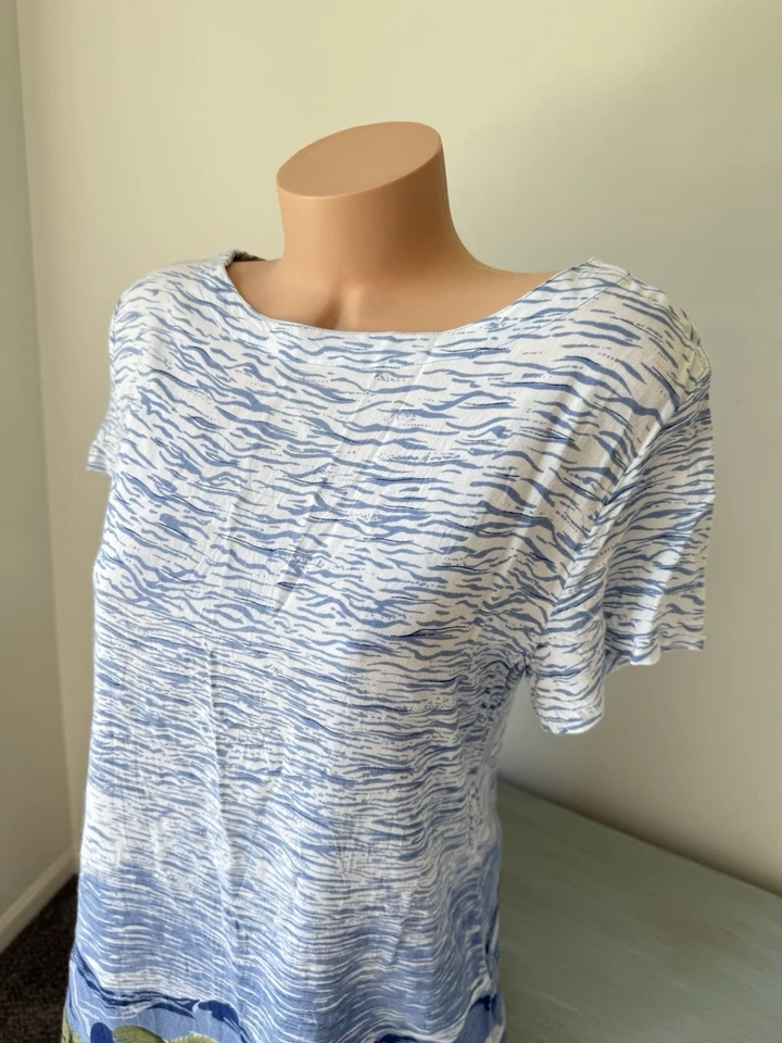 Peppermint Bay Maxi Dress Size L Tropical Palm Coastal Hawaiian Hibiscus Rayon - Image 3 of 4