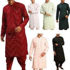 Men's kurta Traditional Embroidered Mirror Work Georgette For Wedding Party Wear