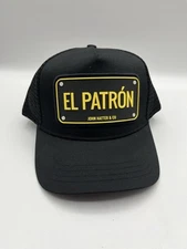John Hatter & Co El Patron Hat Black Adjustable Rubber Plaque Snapback Cap NEW