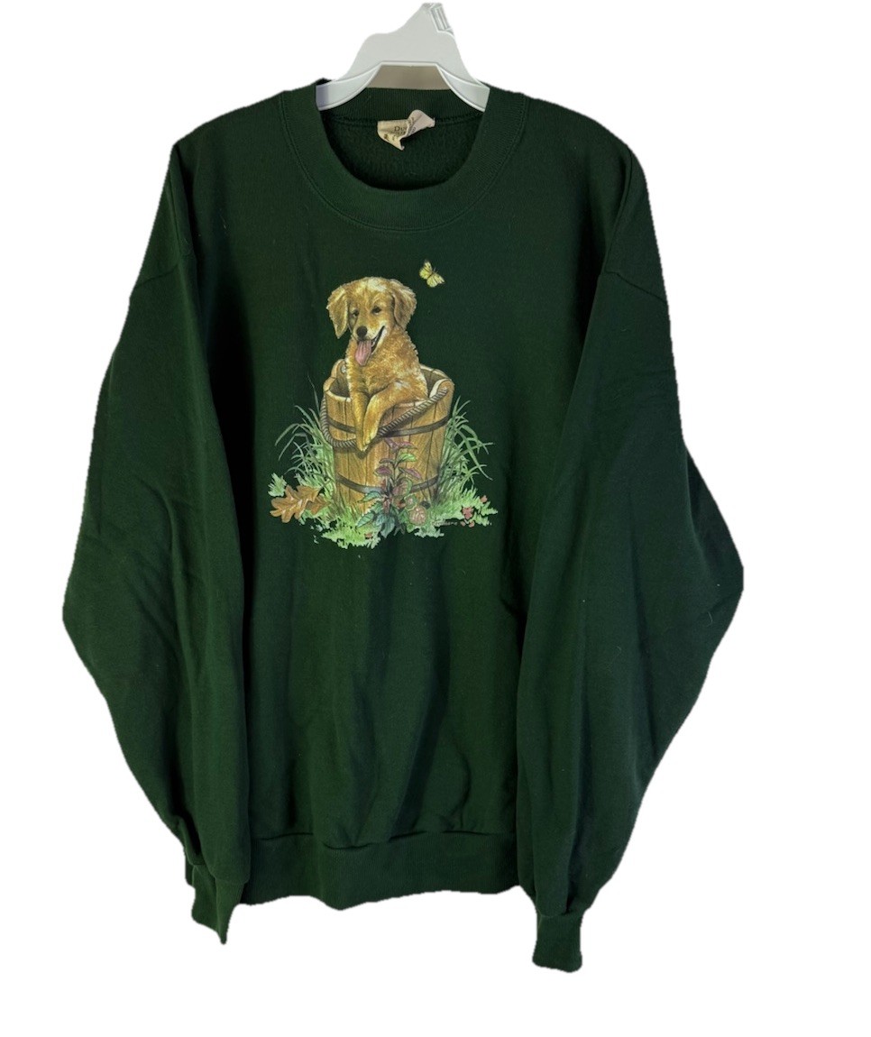 VTG 90s Streetwear Womens Large Golden Retriever Dog Faded