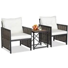 Outdoor 3PCS Patio Rattan Chair & Coffee Table Set Furniture Set Backyard