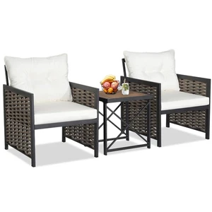 Outdoor 3PCS Patio Rattan Chair & Coffee Table Set Furniture Set Backyard