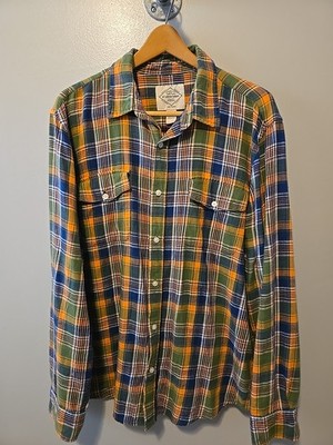 St John s Bay Plaid Flannel Shirt Men s XL Green Blue Orange No Tuck Button Down