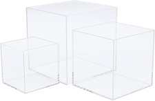 Clisela 3pcs Acrylic Cube Display Stands Box Risers with Hollow Bottoms, Food...