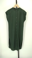 Quince Women Washable Stretch Silk Midi Shirt Dress Forest Green XS