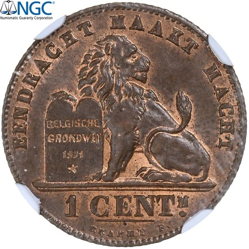 [#1284546] Belgium, Leopold II, Centime, 1894, Brussels, Copper, NGC, MS(63), KM