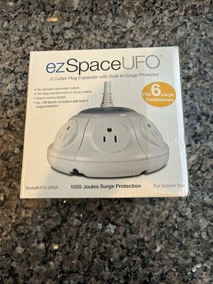 Ez Space UFO 6 Outlet Power Source With Built In Surge Protector NEW
