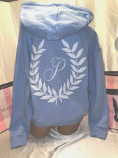 Victorias Secret PINK Hoodie Slouchy Fit Full Zip Light Blue Large