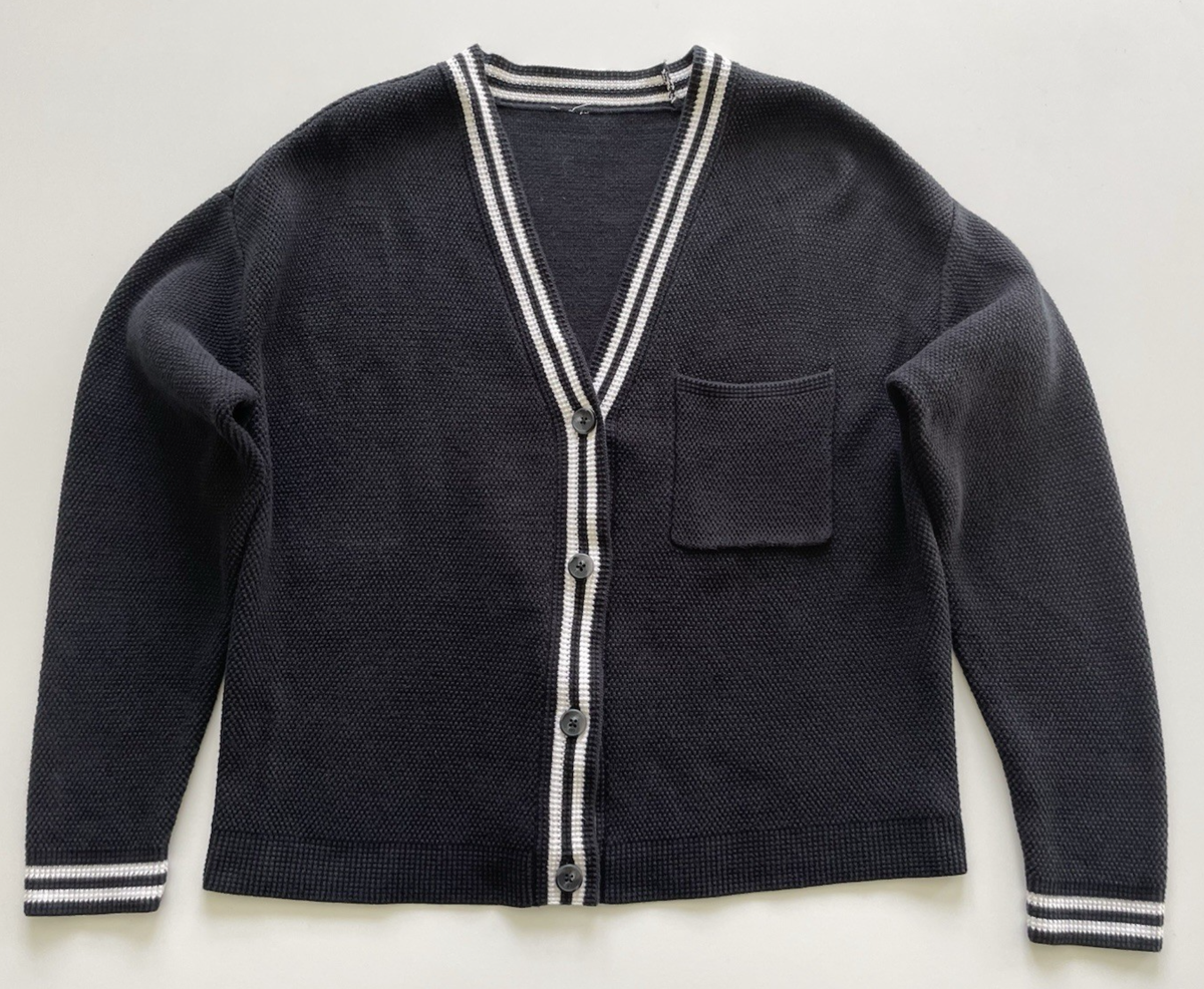 Alo Tennis Club Sweater Knit Cardigan Black Ivory Women's Size