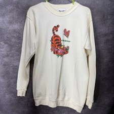 Vintage Walt Disney World Tigger Flower Butterfly Sweatshirt Cream Kids XL 14/16