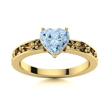 925 Silver Heart Aquamarine Gemstone Mother Solitaire Trendy Ring Jewelry