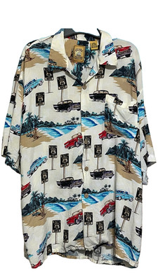 Island Collection Men s XXL Hawaiian Shirt Route 66 Cars Beach Aloha