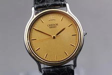 [Near MINT] SEIKO CREDOR 8J81-6B00 32mm Gold Dial 18KT BEZEL Quartz Men's Watch