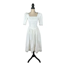 Vintage Gunne Sax by Jessica McClintock Lace Trim Cottage Cotton Prairie Dress