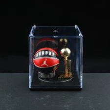 NBA Michael Jordan MJ Chicago Bulls Basketball Gold MVP Trophy Stand Display Set