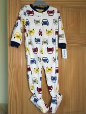New Carter's Cars Fleece Pajama PJs Footie Sleeper Toddler Boy White