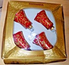 Rauch 1980 GLASS CHRISTMAS BELL ORNAMENTS Box of FOUR VICTORIA COLLECT