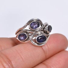Iolite Cut Stone Ring 925 Sterling Silver Boho Rings Gift Jewelry for Women