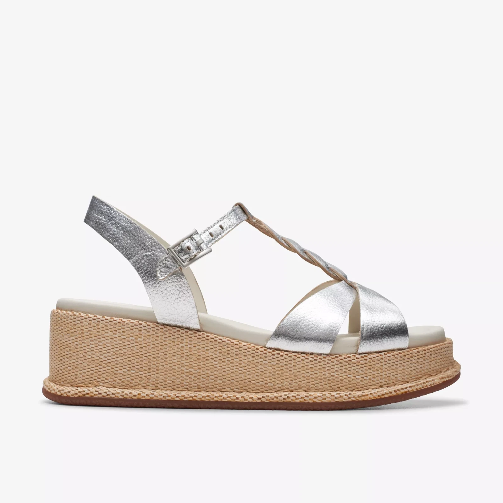 Sandali con zeppa Clarks donna KIMMEI TWIST in pelle argento nuovi con scatola