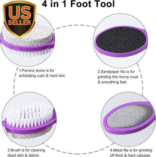 Pumice Stone Brush for Feet 4 in 1, Foot File Callus Remover, Foot Rasp and S...