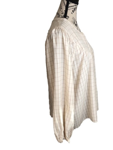 Madewell Women’s XL Beige Blouse Button Up Gathered Check Print L/S Viscose - Picture 4 of 7