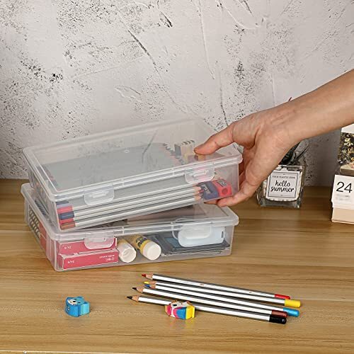 Caja de almacenamiento de plástico transparente BTSKY con tapa con solapa, artesanía multiusos paquete pequeño de 2 - Imagen 2 de 6