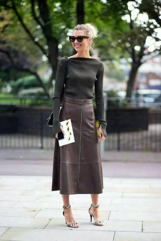Genuine leather midi clearance skirt