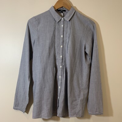 Mavi Shirt Womens Small Blue White Stripe Collared Button Up with Front Pleats