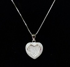 NEW GENUINE 925 STERLING SILVER HEART,PAVE GLITZ PENDANT SNAKE CHAIN NECKLACE