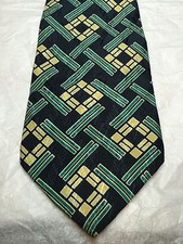 RALPH LAUREN MEN'S TIE NAVY BLUE GREEN AND YELLOW DESIGN 59 X 4