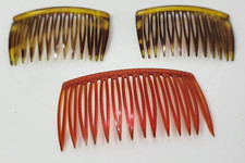 Vintage Hair Teeth Combs 2-Faux Tortoise 1-Red Made in USA Set Of 3