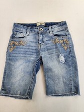 Mudd Kids Girls 12 Bermuda Cut Off Shorts Embroidered Distressed Adjustable