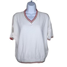 Vintage 70s Short Sleeve VNeck Terry Cloth Shirt Womens Size L White