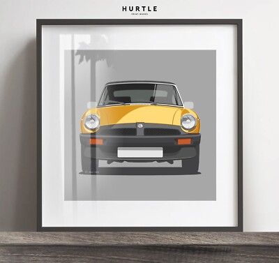 MGB Artwork artwork Print, Rubber bumper Classic Car Gift idea, Add Reg & Colour