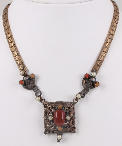 ROSE GOLD & GOLDTONE ANTIQUE BALTIC PEARL AMBER STONES NECKLACE FASHION 5656 - Picture 2 of 4