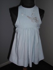 Girl's sleeveless sundress, sz 4 - 5 years, light blue/white stripe, embroidery