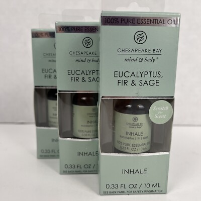 Chesapeake Bay Essential Oil Inhale Eucalyptus Fir Sage 0.33 Fl Oz Lot of 3